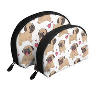 Cuccioli di carlini divertenti cartoni animati, Borsa per trucco a conchiglia Portamonete da donna Borsa da toilette piccola Borsa per cosmetici 2 pezzi