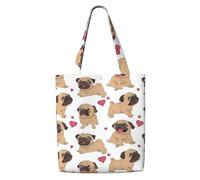 Cuccioli di carlino divertenti dei cartoni animati,Borse della spesa riutilizzabili, borse per la spesa, borsa a tracolla in tela di grande capacità