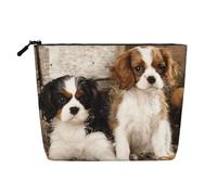 Cuccioli di Cavalier King Charles Spaniel di piccola taglia, Borsa per cosmetici in lino sintetico Borsa per trucco Borsa da viaggio portatile