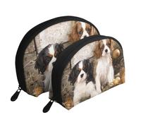 Cuccioli di Cavalier King Charles Spaniel piccoli, Borsa per trucco a conchiglia Portamonete da donna Borsa da toilette piccola Borsa per cosmetici 2 pezzi