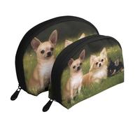 Cuccioli di Chihuahua, Borsa per trucco a conchiglia Portamonete da donna Borsa da toilette piccola Borsa per cosmetici 2 pezzi