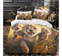 Cuccioli di ghepardo Set Di Copripiumino Set di 3 Pezzi morbida stampa di 3D con federa per cuscini con cerniera Avventura nella fauna selvatica copripiumino for coppie e adulti Single（140x200cm）