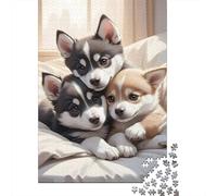 Cuccioli di Husky Puzzle per Adulti Puzzle 1000 Pezzi Cani Carini Gioco di Puzzle 1000 Pezzi Relax Famiglia 52x38cm/1000pcs