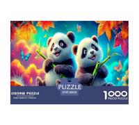 Cuccioli di panda 1000 pezzi per adulti: due panda che tengono in mano del bambù, gioco divertente e stimolante per famiglie, ottimo regalo, 38x26 cm/1000 pezzi