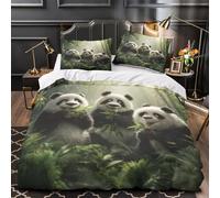 Cuccioli di panda che mangiano Set Di Copripiumino 3 pezzi morbida stampa di 3D con cerniera con federe per cuscini Scena della foresta naturale copripiumino for coppie e adulti Single（140x200cm）