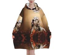 Cuccioli di Setter Inglese Autunno Animali Domestici Cani Inglese,Felpa con cappuccio oversize da donna, felpa con cappuccio, coperta in flanella