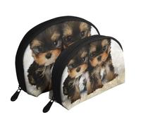 Cuccioli di Yorkshire Terrier Cani carini Gemelli Yorkie, Borsa per trucco a conchiglia Portamonete da donna Borsa da toilette piccola Borsa per cosmetici 2 pezzi