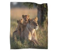 Cuccioli leone che giocano e si divertono sul dorso della loro leonessa Manta Suave Y Cómoda Impresa 3D Colcha Patchwork Adolescente Y Adultos Estampada Adecuada Para Cama Y Sofá 40x50inch(100x130cm)