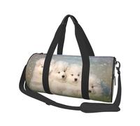Cuccioli Samoiedo Cani Bianchi Famiglia Piccolo Samoiedo, Borsone da viaggio di grande capacità Borsa rotonda Borsa da viaggio sportiva Borsa da viaggio Borsa da fitness