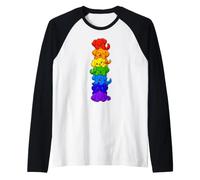 Cucciolo Arcobaleno Stack Torre per Cani Kawaii Carina Maglia con Maniche Raglan