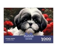 Cucciolo Bianco e Nero Puzzle Puzzle 1000 Pezzi per Adulti Fiori Rossi Set Puzzle 1000 Pezzi Relax Casa Regalo 52x38cm/1000pcs