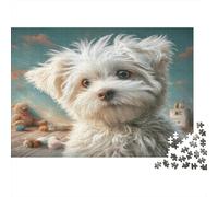 Cucciolo Bianco Puzzle 1000 Pezzi Cartaceo per Adulti Scena da Spiaggia Set Puzzle 1000 Pezzi Relax Focus Decorazione Casa Regalo 70x50cm/1000pcs