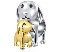 Cucciolo Cane Mamma e Baby Charms con 2 Tone Oro Placcato, si adatta Pandora First Mothers Day Bracciale, 925 Sterling Silver Madre Amore Bambino Paternità Perline