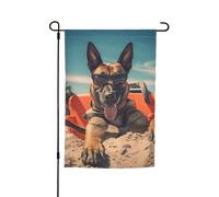Cucciolo carino di pastore belga Malinois estivo, il mio cane d'amore sulla spiaggia, bandiera da giardino vibrante, bifacciale, 12 x 18 pollici, decorazione per casa, cortile, bianco