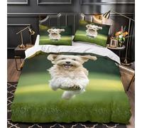 Cucciolo carino e soffice Set Di Copripiumino Biancheria da letto 3 pezzi ultra stampa 3D con federe per cuscini Correre all'aperto con gioia copripiumino for coppie e adulti Single（140x200cm）