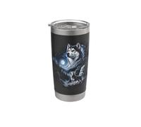 Cucciolo con meme bootleg retrò siberiano husky Howling Moon degli anni '90 Bicchiere termico in acciaio inox doppia parete