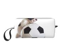 Cucciolo Del Bulldog Francese Con Pallone Da Calcio, Borsa per il trucco Borsa per cosmetici Borsa da toilette da viaggio portatile Borsa per trucco Organizer
