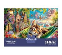 Cucciolo di Beagle nel Giardino Puzzle da Assemblare Carta Resistente Gatto nella Amaca e Giardino Rilassante e Antistress Regalo di Compleanno 70x50cm/1000pezzi