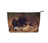 Cucciolo di Border Collie Bokeh Brown Border Collie, Borsa per cosmetici in velluto a coste Borsa per il trucco Borsa da viaggio portatile