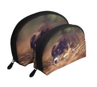Cucciolo di Border Collie Bokeh Brown Border Collie, Borsa per trucco a conchiglia Portamonete da donna Borsa da toilette piccola Borsa per cosmetici 2 pezzi