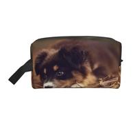 Cucciolo di Border Collie, marrone, con motivo bokeh, organizer per cosmetici di grande capacità, borsa da viaggio per il trucco da donna