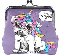 Cucciolo di bulldog con un costume dai colori vivaci di un portafogli piccolo a forma di unicorno - portafogli per portamonete con chiusura a bacio per donna ragazza