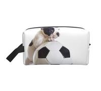 Cucciolo di bulldog francese con pallone da calcio, organizer per cosmetici di grande capacità, borsa da viaggio per il trucco da donna