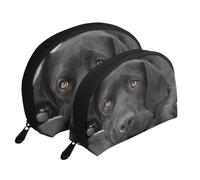 Cucciolo di cane Labrador Black Lab Cane carino, Borsa per trucco a conchiglia Portamonete da donna Borsa da toilette piccola Borsa per cosmetici 2 pezzi
