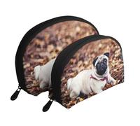 Cucciolo di carlino, Borsa per trucco a conchiglia Portamonete da donna Borsa da toilette piccola Borsa per cosmetici 2 pezzi