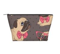Cucciolo Di Carlino Cartone Animato In Un Bicchiere E In Un Papillon, Borsa da toilette Borsa per trucco Borsa per cosmetici Borsa da toilette da viaggio portatile