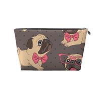 Cucciolo Di Carlino Cartone Animato In Un Bicchiere E In Un Papillon, Borsa da toilette Borsa per trucco Borsa per cosmetici Borsa da toilette da viaggio portatile