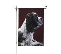 Cucciolo di Cocker Spaniel Spaniel bianco e nero, bandiera estiva da giardino bifacciale da 12x18 pollici per esterni