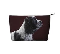 Cucciolo di Cocker Spaniel Spaniel bianco e nero, Borsa per cosmetici in velluto a coste Borsa per il trucco Borsa da viaggio portatile