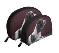 Cucciolo Di Cocker Spaniel Spaniel In Bianco E Nero, Borsa per trucco a conchiglia Portamonete da donna Borsa da toilette piccola Borsa per cosmetici 2 pezzi