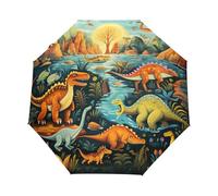 Cucciolo Di Dinosauro Della Giungla Dei Cartoni Animati Ombrello Pieghevole Automatico Ombrelli Antivento Protezione UV da Viaggio per Bambini Ragazzi Ragazze