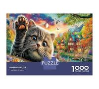 Cucciolo di gatta adorabile 1000 Pezzi Gioco Di Puzzle Premium Per Allenamento Cerebrale Completo Curious Tabby Cat Village ideale Per Periodi Di Vacanza E Come Regalo Commemorativo 70x50cm/1000pcs