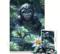Cucciolo di gorilla nello stagno - Puzzle di animali per ragazzi, 1000 pezzi, memoria nitida, svago, piacere, bordi precisi, regalo invernale (38x52cm)