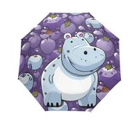 Cucciolo Di Ippopotamo Carino Cartone Animato Ombrello Pieghevole Automatico Ombrelli Antivento Protezione UV da Viaggio per Bambini Ragazzi Ragazze