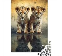 Cucciolo di leone africano Riflesso allo specchio Puzzle 1000 Pezzi Puzzle per Adulti Gioco di Puzzle 1000 Pezzi Cartoncino Relax Famiglia Decorazione Regalo 52x38cm/1000pcs