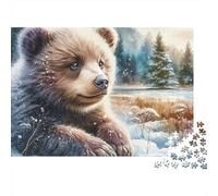 Cucciolo di Orso Simpatico Inverno 1000 Pezzi Puzzle per Adulti Uomini Donne Cucciolo di Orso nella Foresta Innevata Premium Robusto Vivace Stimolante Antistress 70x50cm/1000pz