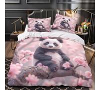 Cucciolo di panda seduto Set Di Copripiumino 3 Pezzi morbida stampa 3D con federe per cuscini incluso federe Scena di fioritura dei ciliegi copripiumino for ragazze e adulti Single（140x200cm）
