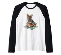 Cucciolo di Pastore Tedesco ad Acquerello sui Libri Amante dei Cani Maglia con Maniche Raglan