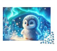 Cucciolo di Pinguino Simpatico Robusto 1000 Pezzi Puzzle per Adulti Piccolo Gufo Bianco Sotto Luci Magiche del Nord Premium Alta Qualità Vivace Stimolante Antistress Gioco 52x38cm/1000pz