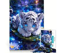Cucciolo di tigre bianca tra le ninfee Puzzle da 1000 pezzi per ragazzi Gioco di memoria Incastro perfetto,nessun pezzo si stacca Gioco di logica da viaggio (38x52cm)