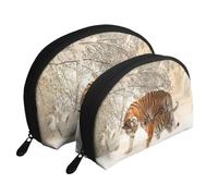 Cucciolo di tigre Famiglia di tigri giovani, Borsa per trucco a conchiglia Portamonete da donna Borsa da toilette piccola Borsa per cosmetici 2 pezzi