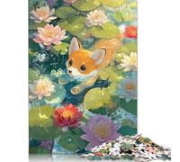 Cucciolo di volpe che nuota in uno stagno di ninfee Puzzle da 500 pezzi per adolescenti Regali Puzzle in legno per adulti Giochi educativi per la casa Giocattoli fai da te 500 pezzi (52x38 cm)