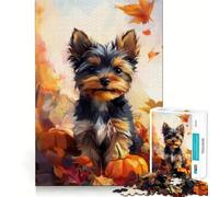 Cucciolo di Yorkshire Terrier tra le foglie autunnali - Puzzle per adolescenti da 1000 pezzi - Gioco di memoria divertente - Componenti robusti e ben definiti - Portatile - Ideale per i viaggi