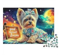 Cucciolo e Bambino Robusto Puzzle 1000 Pezzi Adulti Yorkie Buonanotte Luna Stelle Premium Spesse Alta Qualità Vivaci Stimolanti Antistress Gioco 52x38cm/1000pz