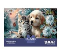Cucciolo & Gattino Puzzle Fai Da Te 1000 Pezzi Cartone Spesso Ruscello nella foresta Divertimento Giorni Pioggia Coppie, Legame Familiare, Regalo Compleanno 38x26cm/1000pcs