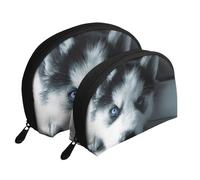 Cucciolo Husky, Borsa per trucco a conchiglia Portamonete da donna Borsa da toilette piccola Borsa per cosmetici 2 pezzi